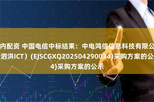 场内配资 中国电信中标结果：中电鸿信信息科技有限公司（泗洪ICT）(EJSCGXQ202504290034)采购方案的公示